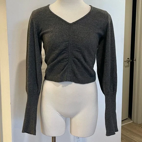 FRAME Grey Cashmere Puffed Sleeve Sweater